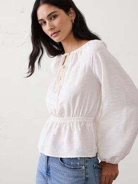 NWT Banana Republic Factory White Front Tie Cinched Top size L